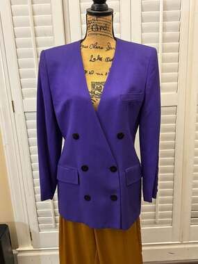 Vintage JONES NEW YORK Royal Purple Double Breasted Wool Blazer